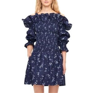 VERONICA BEARD Francine Blue Floral Off Shoulder Dress US 2 XS